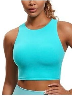 CRZ YOGA Butterluxe Racerback High Neck Sports Bra in Spectral Blue